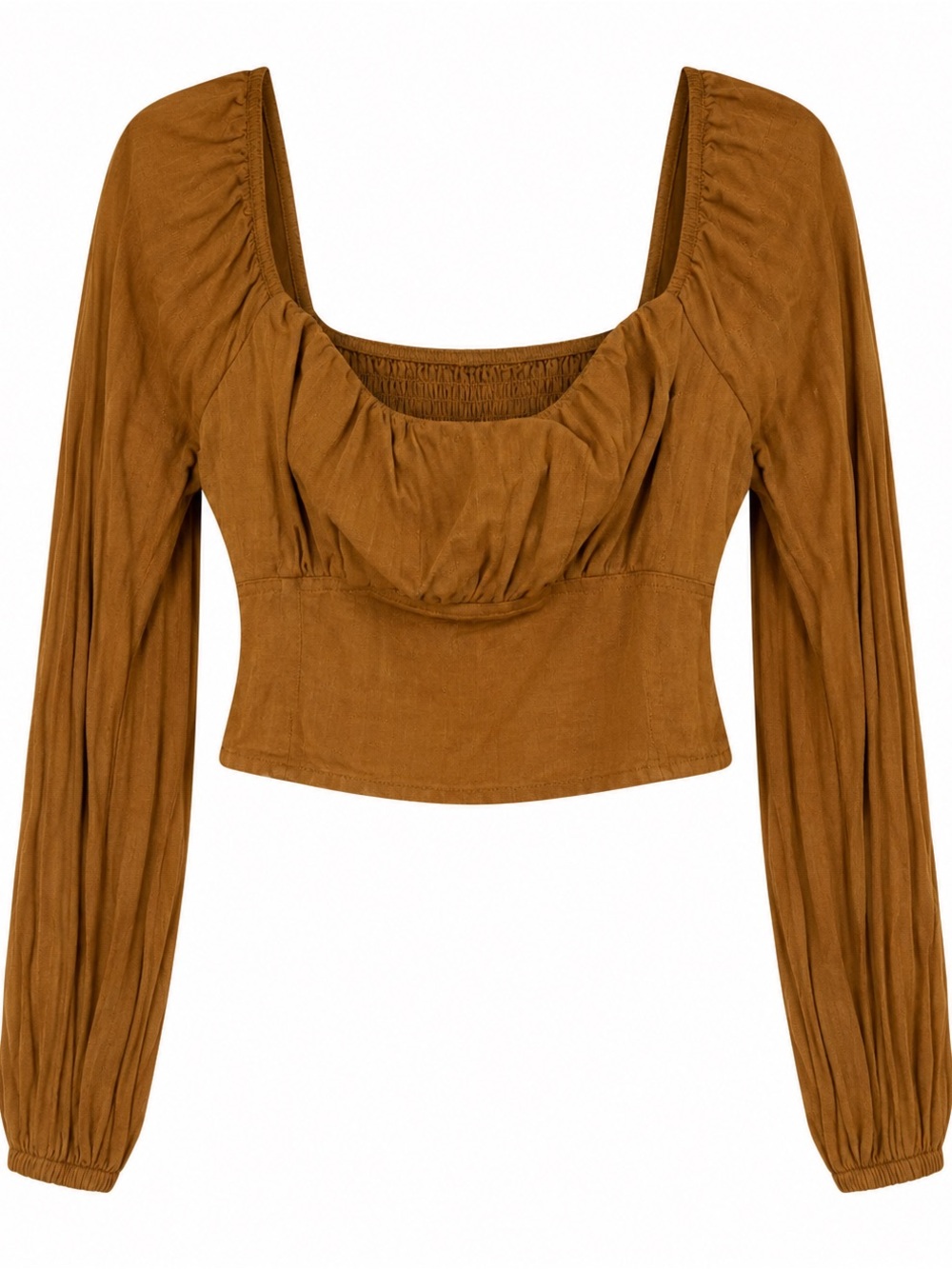 wild fable Brown Square-Neck Long Sleeve Crop Top